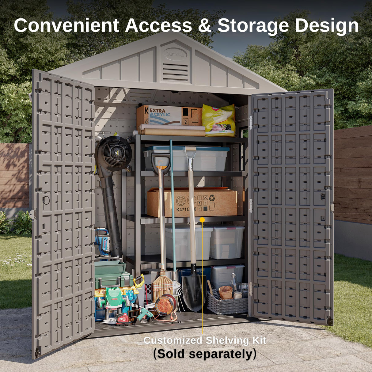 EAST OAK Outdoor Storage Shed, 7×4×8.2 FT Waterproof Resin Tool Shed with Window, 152Cu.ft Outside House Shed for Garden, Patio, Lawn Mower, Bikes EAST OAK