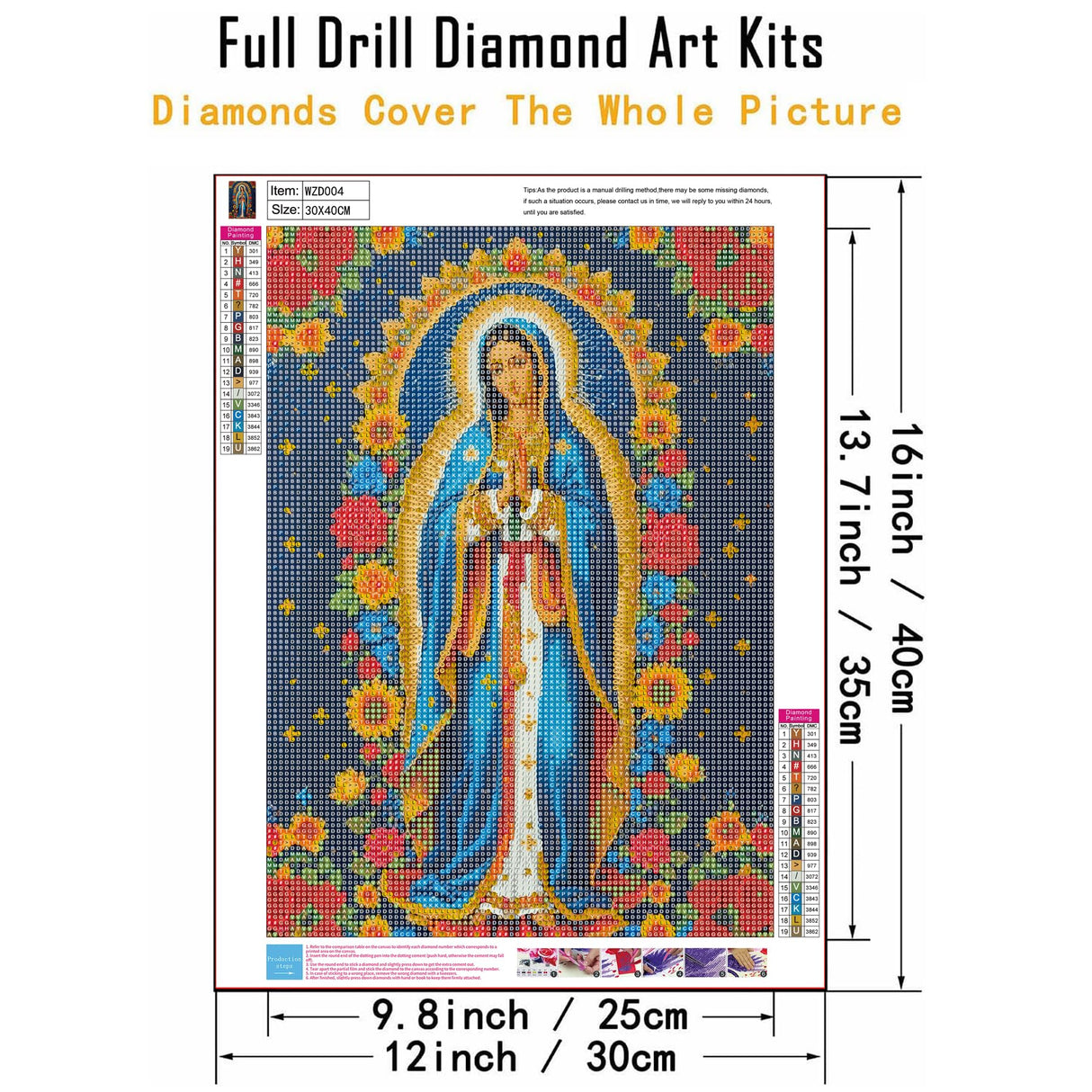 WGSMGL Virgin Mary Diamond Art Painting Kits for Adults, Religious 5D Diamond Painting for Beginners, DIY Full Drill Paint with Diamond, Home Wall Decor 12 x 16 Inch WGSMGL