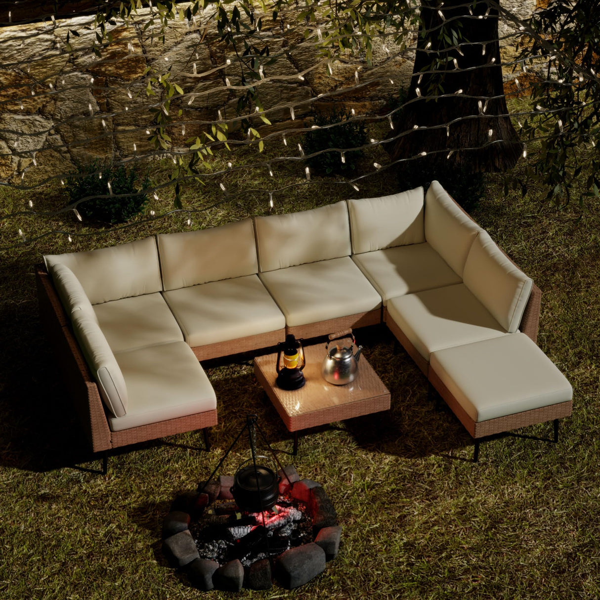 ENSTVER Outdoor Patio Sectional Furniture Set, 8 Piece Wicker Conversation Patio Furniture Wtih Extra Waterproof Cover and Thick Cushions for Garden, Backyard ENSTVER