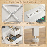 EnHomee Dresser for Bedroom with LED Lights & Power Outlets Dresser with 8 Drawers Fabric Dressers & Chests of Drawers for Bedroom, Sturdy Metal Frame, Acrylic Plates (White) EnHomee