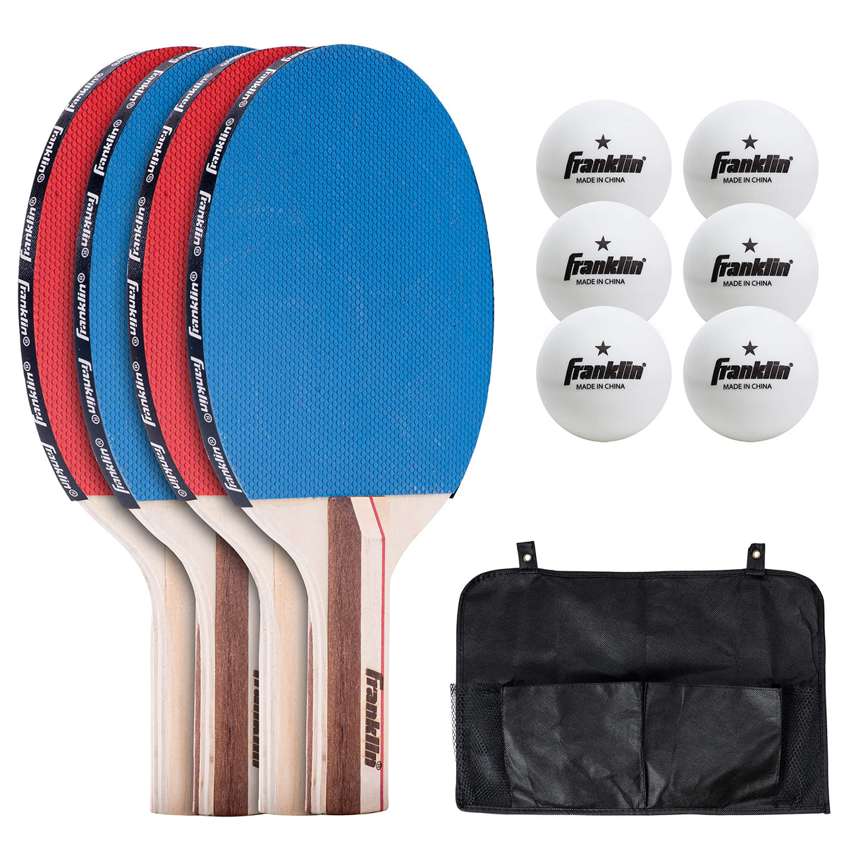 Franklin Sports Ping Pong Paddle Set with Balls - 4 Player Table Tennis Kit - (4) Ping Pong Paddles + (6) Balls - Red + Blue Table Tennis Rackets - Full Starter Kit Franklin Sports
