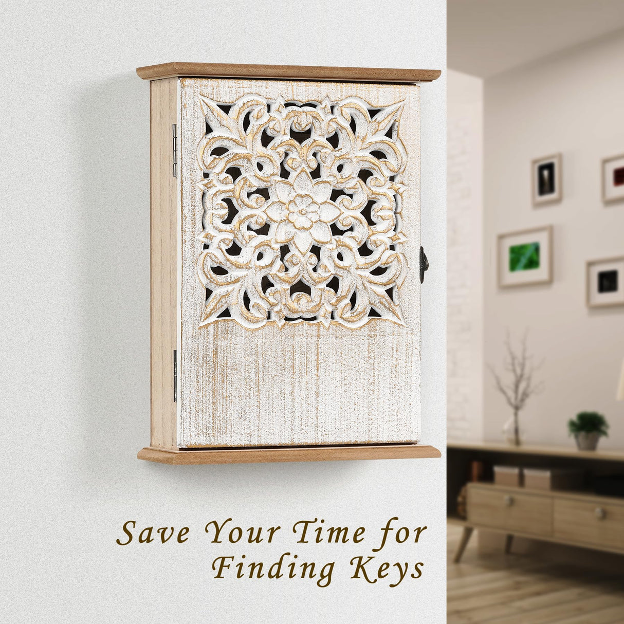 AHUONEL Key Holder for Wall Decorative Key Box Key Cabinet, Wooden Key Hooks Wall Mounted Key Hangers Rustic Key Rack with 6 Key Hooks for Home Office Entryway, Christmas Housewarming Gift AHUONEL