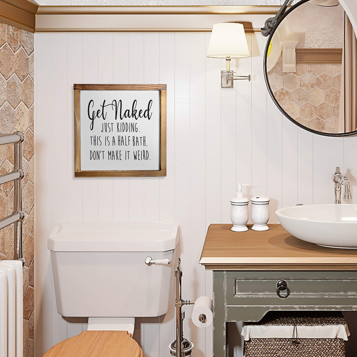 Get Naked Sign For Bathroom Decor Wall 12x12 Inch - Rustic Bathroom Get Naked Just Kidding This is a Half Bath, Bathroom Signs Decor Farmhouse MAINEVENT