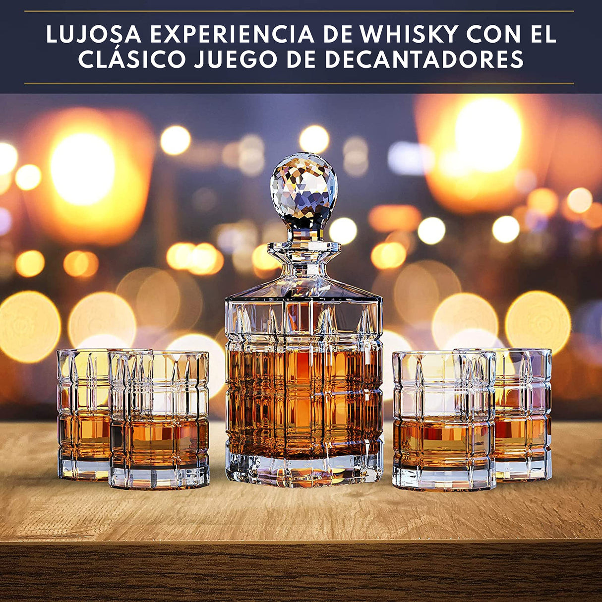 REGAL TRUNK & CO. Whiskey Decanter Set with Glasses, 4 Square Engraved Tumblers Whisky Decanter & Glass Set, Crystal Decanter Set Bourbon and Scotch, Gift Box and with Liquor Glass Polishing Cloth REGAL TRUNK & CO.