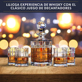 REGAL TRUNK & CO. Whiskey Decanter Set with Glasses, 4 Square Engraved Tumblers Whisky Decanter & Glass Set, Crystal Decanter Set Bourbon and Scotch, Gift Box and with Liquor Glass Polishing Cloth REGAL TRUNK & CO.