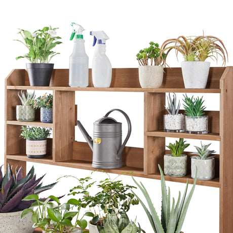 Yaheetech Potting Bench Table Horticulture Germination Table & Outdoor Garden Work Bench Platform w/Display Rack/Storage Shelf/Hanger/Thoughtful Sink Brown Yaheetech