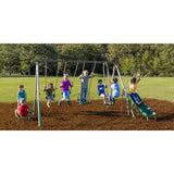 XDP Recreation Crestview Outdoor Play Kids Metal Backyard Playset Swing Set with 2 Swings, Slide, Stand N Swing, Fun Glider, and See Saw, Green/Tan XDP RECREATION