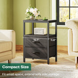 Huuger Nightstands Set of 2, End Tables with Charging Station, Side Tables with Fabric Drawers, Bedside Tables with USB Ports and Outlets, Night Stands for Bedroom, Black Huuger