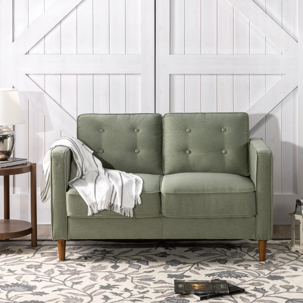ZINUS Lauren Loveseat, Button Tufted Cushions, Easy, Tool-Free Assembly, Pear Green Zinus