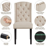 Yaheetech Dining Chairs Upholstered Fabric Chairs Tufted Kitchen Chairs with Solid Wood Legs, Nailhead Trims for Dining Room Kitchen and Restaurant, 1 Package of 2pcs, Beige Yaheetech