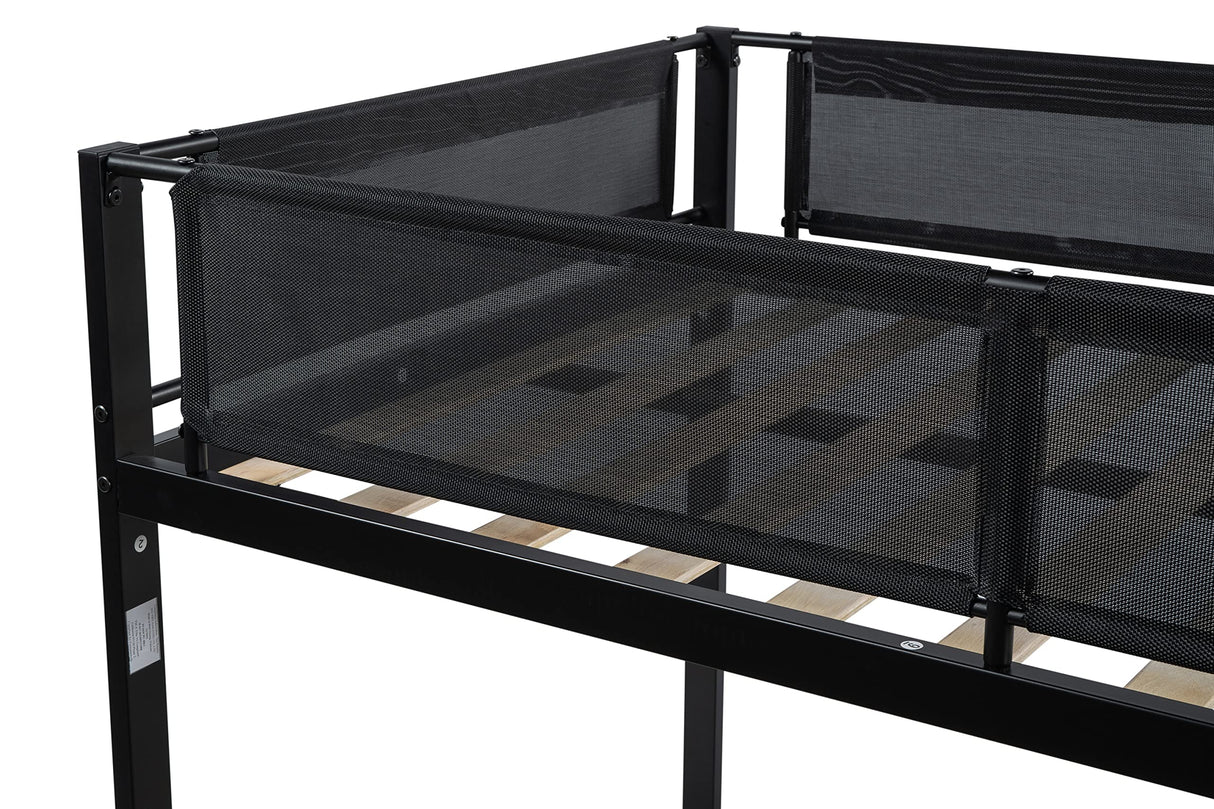 Livavega L-Shaped Triple Bunk Bed with Trundle for 4 Boys/Girls/Adults, Sturdy Metal Quad Bunk Beds Twin Over Twin w/Safety Textilene Guardrails & Wood Slats for Dorm, Bedroom, Guest Room Livavega