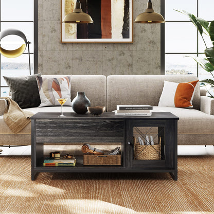 WLIVE Coffee Table for Living Room,Lift Top Coffee Table with Storage,Hidden Compartment and Metal Mesh Door Cabinet,Black,Wood - WoodArtSupply