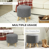 HOMCOM Round Storage Ottoman, Linen Fabric Foot Stool with Removable Top, Padded Seat, Small Foot Rest with Hidden Space and Wooden Legs for Living Room, Gray HOMCOM