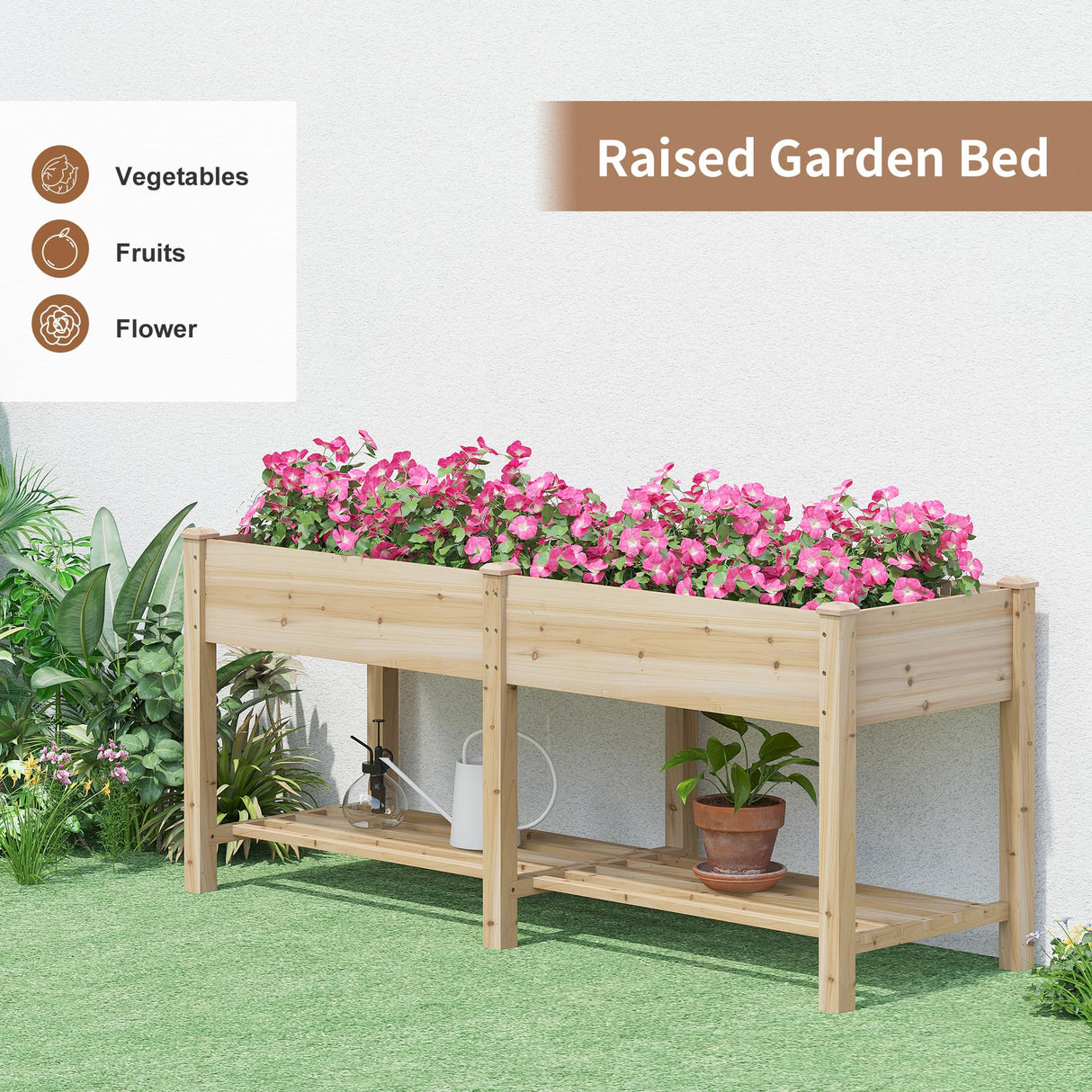 FILWH Raised Garden Bed with Legs Elevated Wooden Planter Box Stand Large Planter Stand Box for Fruits Vegetables Flowers with Divider with Bag - 72 * 24 * 30.5IN FILWH