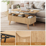 3 in 1 Lift Top Coffee Table, Fluted Convertible Coffee Tables Converts to Dining Tables, Modern Oval Wooden Center Table with Storage for Living Room Office Small Space, Partial Assembly (Natural) ORRD