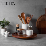 TIDTIA 13" Acacia Wood Lazy Susan Organizer for Cabinet - Round Lazy Susans Turntable for Countertop - Wooden Kitchen Rotating Storage Food Bin Container for Centerpiece Table, Spices, Pantry Tidita