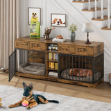 IDEALHOUSE 82” Large Dog Crate for 2 Dogs, Dog Kennel Indoor with 4 Drawers and Shelves, Double Dog Crate Furniture TV Stand, Wooden Dog Cage for Medium Large Dogs, Brown IDEALHOUSE