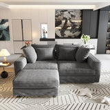 4 Seater Oversized Sectional Sofa with Movable Ottoman, 104" Plush Corduroy Upholstered Cloud Sofa Couches, 2-in-1 Convertible Lounge Sleeper Sofabed w/ 6 Throw Pillows for Living Room Apartment Eafurn