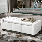 HOMCOM Large 51" Storage Ottoman, Tufted Faux Leather Storage Bench for Living Room, Entryway, or Bedroom, Cream White HOMCOM