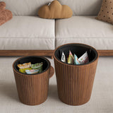 Nesting Coffee Table Set of 2, Round End Table with Storage, Farmhouse Side Table with Removable Wood Tops and Wood Basket Bases for Blanket Storage, Modern Coffee Table for Living Room (Walnut) Lisicues