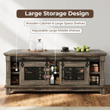 IRONCK 48'' Coffee Table with Sliding Barn Doors, Rustic Center Table with 6 Large Storage Space, Glass Doors and Adjustable Middle Shelf, Farmhouse Coffee Tables for Living Room, Meeting Room IRONCK