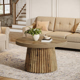 Tribesigns Coffee Table, 31.5" Small Farmhouse Round Coffee Tables with Fluted Drum Base, Mid Century Modern Boho Accent Center Table for Living Room, Apartment, Small Space, Brown Tribesigns