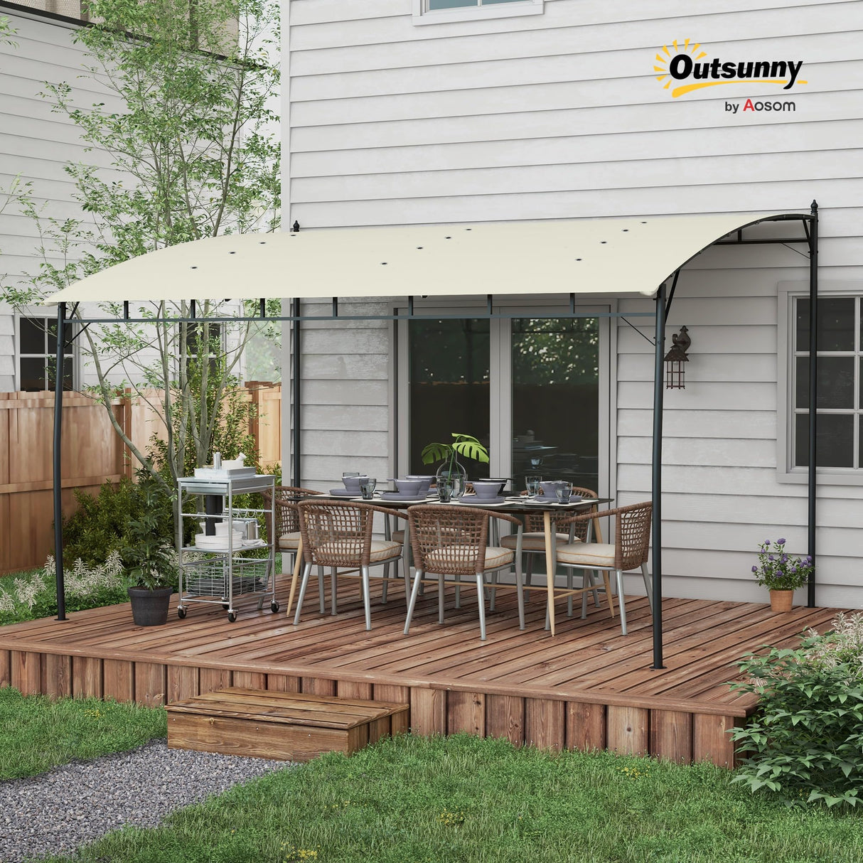 Outsunny 10' x 13' Outdoor Pergola Gazebo with UV-Resistant Canopy and Metal Frame, Sun Shade Shelter for Porch, Patio, Deck, Backyard, Cream Outsunny