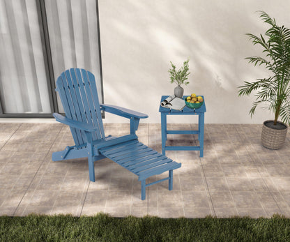 Wooden Folding Adirondack Chair with Ottoman, Pre-Assembled Backrest and Seat Board, Lounge Chair for Outdoor Patio Garden Lawn Backyard Firepit Deck Pool Beach