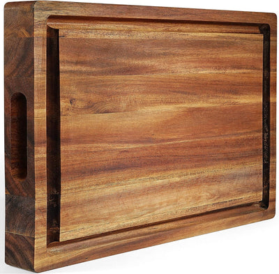 Acacia Wood Cutting Board (17x13x1.5in) and Wooden Butcher Block, Chopping Board - Reversible Multipurpose For Meat, Cheese Board, Vegetables,