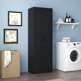 Panana Wooden Tall Storage Cabinet, Collection Food Pantry Cabinet Narrow Cabinet Free Standing with 2 Doors and Shelves (Black-s, 45P) Panana