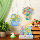 Threehoney 3 Pcs DIY Spring Diamond Painting Wreath Kit Tulip Flower Gnome Diamond Art Hanging Wreath Spring Crystal Painting Ornaments Hanging Sign for Adults Beginners Craft Supplies Threehoney