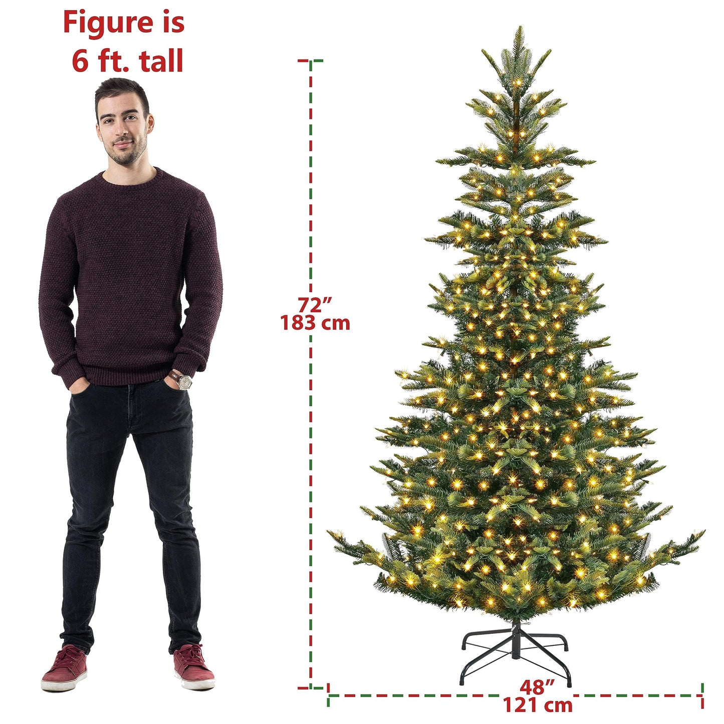 Yaheetech 6ft Pre-lit Aspen Fir Artificial Christmas Tree with 400 Incandescent Warm Lights Full Prelighted Xmas Tree w/828 Branch Tips & Foldable Stand for Home Holiday Decor, Green