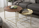 Kate and Laurel Ulani Modern Nesting Coffee Table, Set of 2, Walnut and Gold, 22.5 x 20.25, Decorative Sophisticated Mango Wood and Metal End Tables for Display and Storage Kate and Laurel