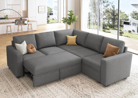 HONBAY Sectional Sleeper Sofa with Pull Out Bed, L Shaped Couch with Storage Seat, Modular Sectional Couches for Living Room, Dark Grey HONBAY