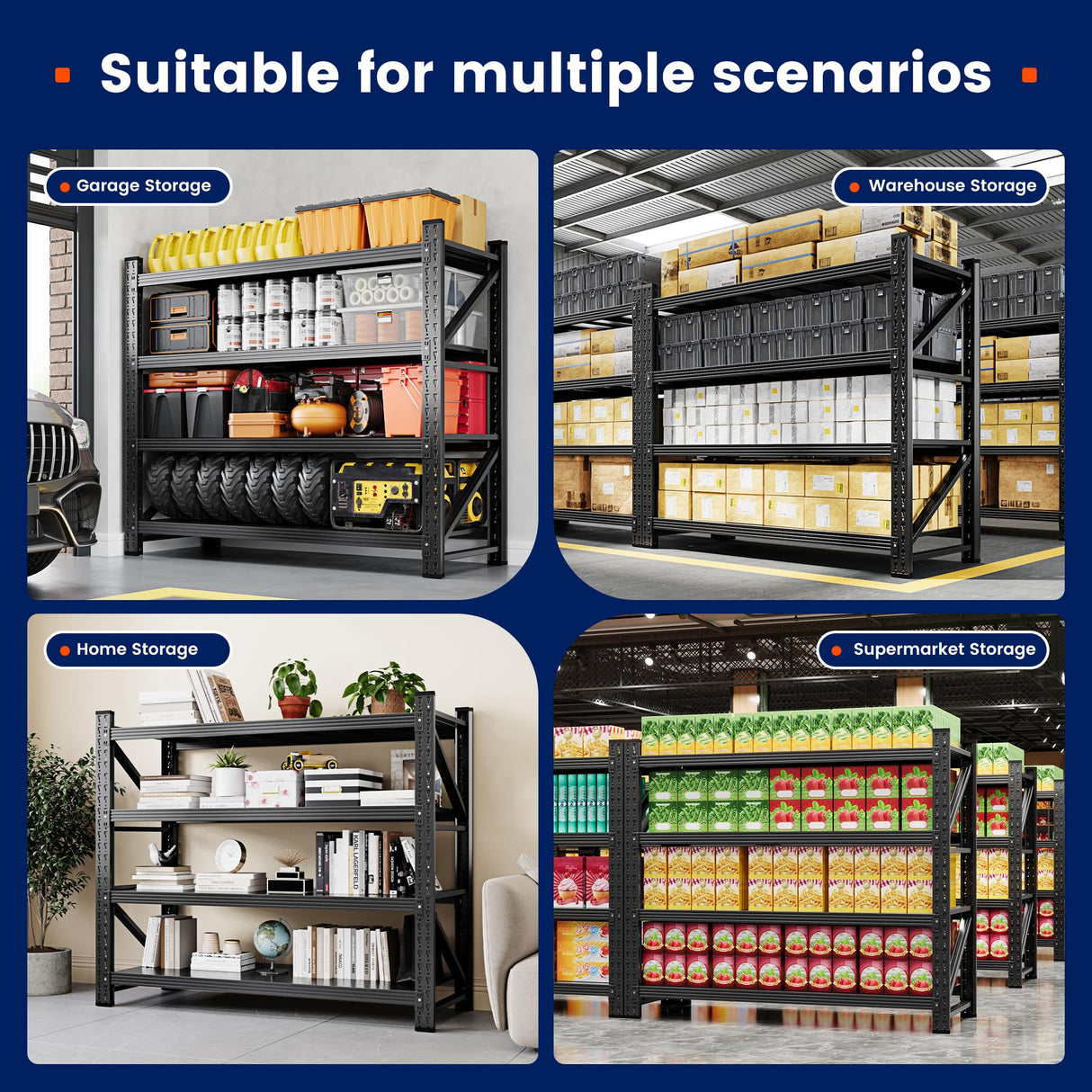 Yizosh Garage Shelving Unit, 3000LBS Storage Shelves, Metal Shelving Adjustable Storage Shelves Heavy Duty, Suitable for Garage, Supermarket, Warehouse, 48" W x 24" D x 70" H Yizosh