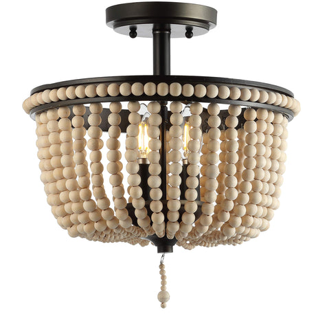 JONATHAN Y JYL9020A Allie 14" 3-Light Bohemian Farmhouse Wood Bead/Iron LED Flush Mount Transitional Rustic Kitchen Hallway Bathroom Bedroom Entryway Foyer, Black/Light Taupe JONATHAN Y
