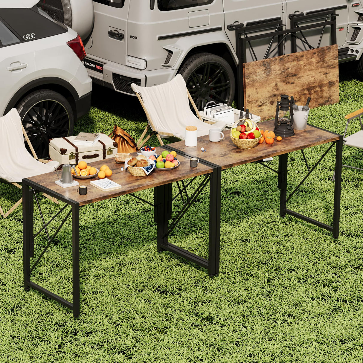 Homeiju Folding Desk, Small Foldable Desk 31.5" for Small Spaces, Portable Desk for Bedroom, Home Office, Small Folding Table for Camping, Traveling, Space Saving, Easy Assembly, Rustic Brown Homeiju