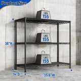 DurayLoly 3- Shelf Metal Shelving Unit 35.6Wx14Dx36H Adjustable Storage Shelves Heavy Duty Garage Shelving Steel Wire Shelving for Laundry Bathroom Kitchen Pantry Closet Garage Black DurayLoly