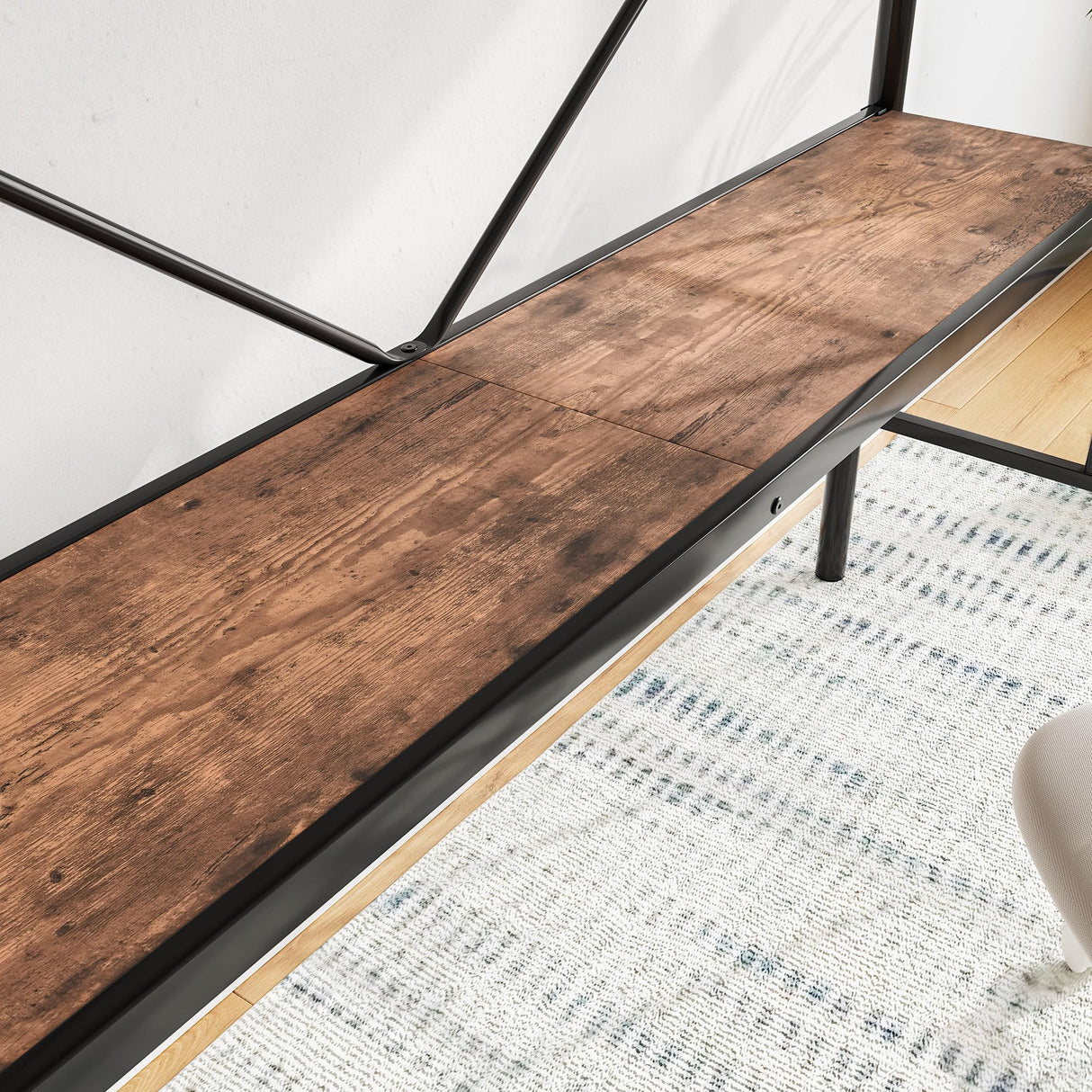 JURMERRY Twin Metal Loft Bed with Desk, Two Ladders, and Safety Guard Rail in Black JURMERRY