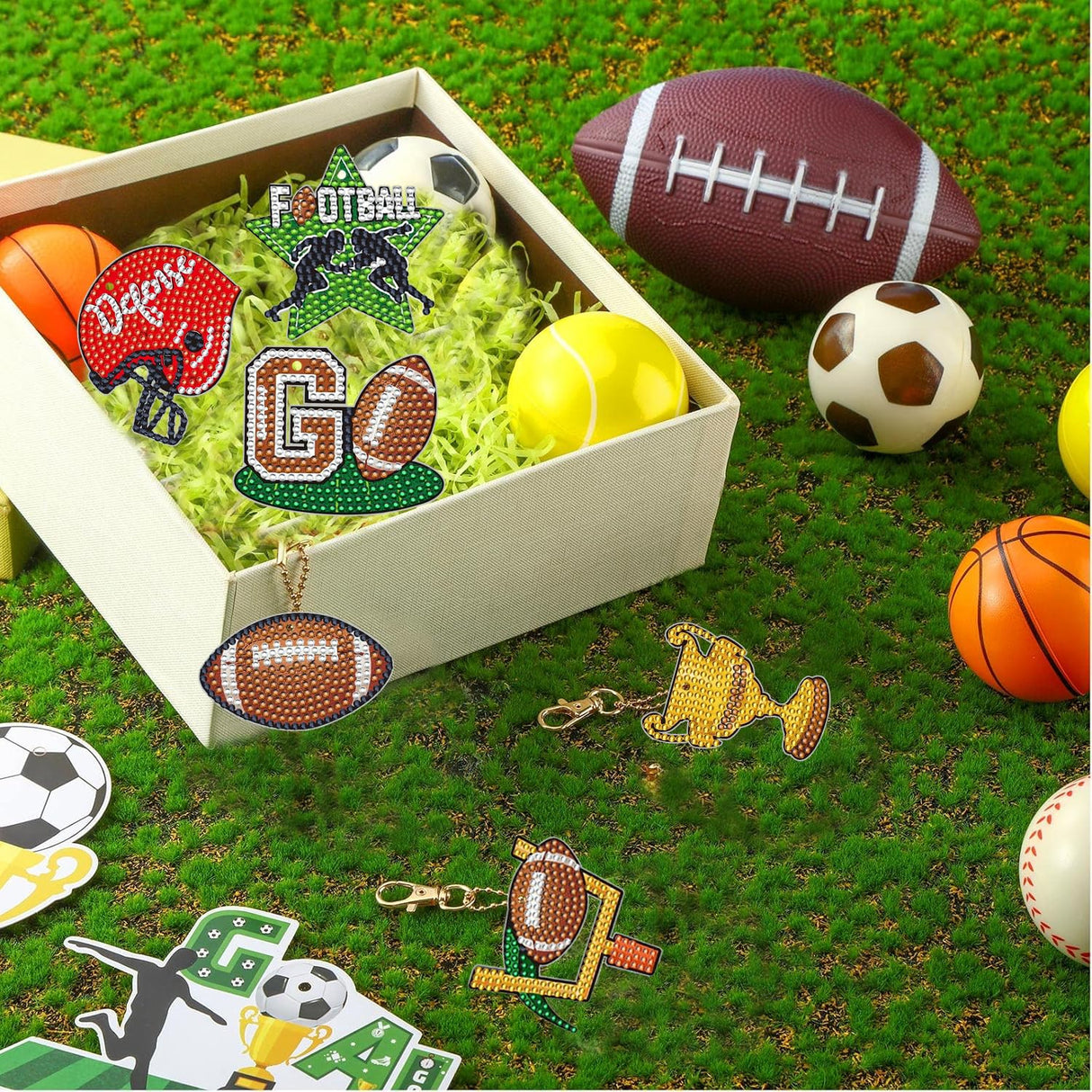 12 Pcs Sport 5D DIY Diamond Art Painting Keychains Kits for Adult Beginners. Double Sided Hanging Football Keychains and Ornaments for Decoration Gifts (key07) Generic