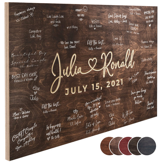 USA Custom Gifts Personalized Wedding Guest Book Alternative with Couple's Names & Date, 5 Colors, 4 Sizes, Rustic Wedding Decorations, Includes - WoodArtSupply