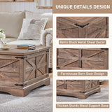 JXQTLINGMU Farmhouse Coffee Table, Square Wood Center Table with Large Hidden Storage Compartment for Living Room, Rustic Cocktail Table with Hinged Lift Top for Home, Light Brown JXQTLINGMU