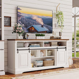 IRONCK Farmhouse TV Stand for 75+ Inch TV, 70" Entertainment Center with Storage Cabinets and Sliding Barn Door, Media Console for Living Room, White IRONCK