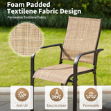 BUPPLEE 9-Piece Outdoor Patio Dining Set with 8 Stackable Chairs, Rectangular Metal Table with Umbrella Hole, 8-Person Patio Table and Chairs for Backyard, Poolside, Balcony and Garden Brown BUPPLEE