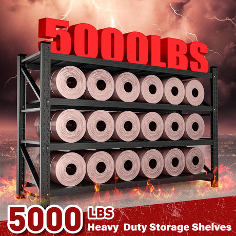71.3" Wide Heavy Duty Garage Shelving Units,5000LBS Deep Storage Shelves,Black Metal Garage Shelves,Steel Shelf,Large Storage Rack,Industrial Shelving for Shop,Warehouse,Basement,71.3"W x 24"D x 70"H SISESOL