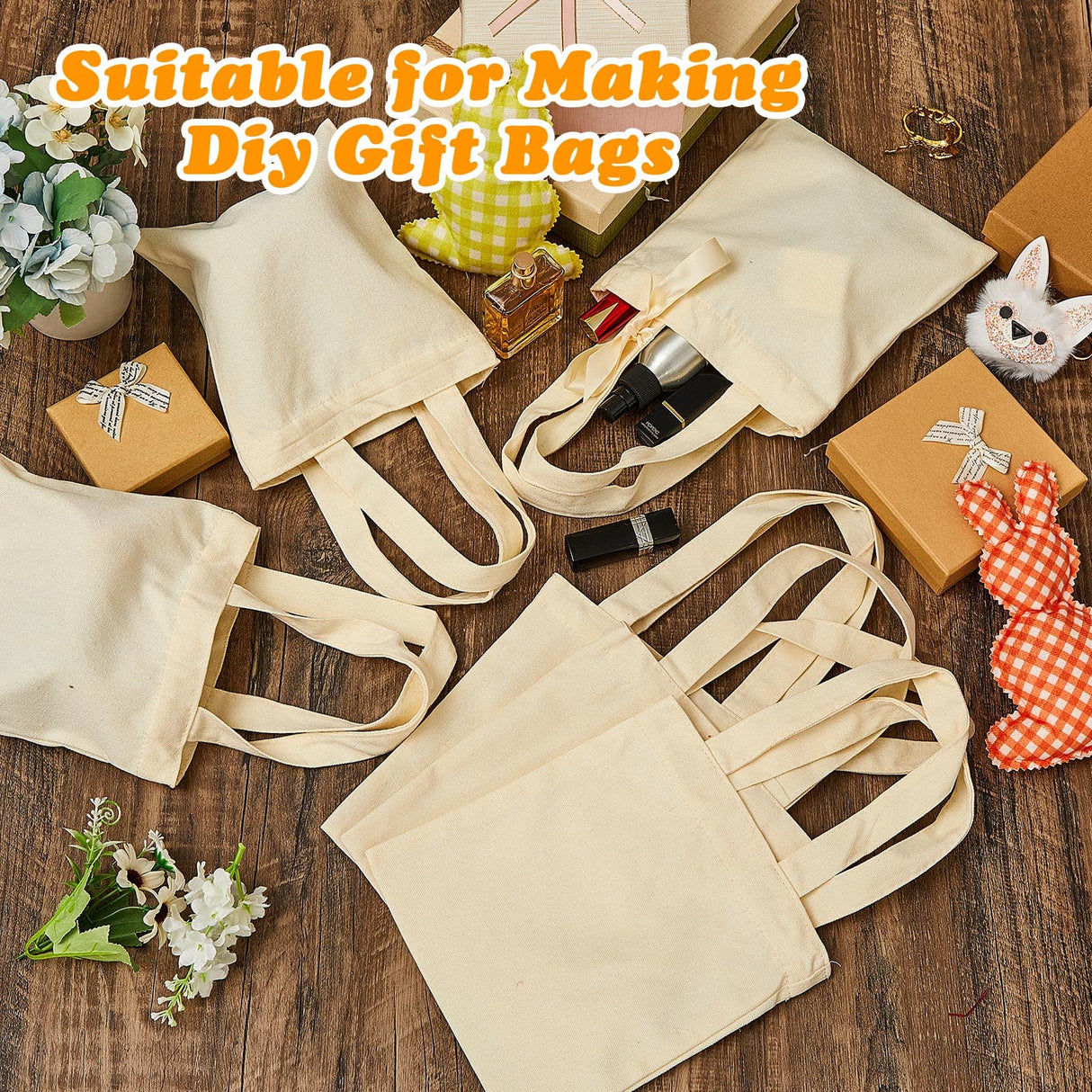 Amylove Mini Tote Bag Sublimation Blank Canvas Tote Bags Reusable Grocery Bags DIY Sack Goody Bag for Party Event Bag(8.5 x 8 Inch,Natural Color,24 Pcs) Amylove