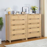 LEVNARY 5 Drawer Chest Dresser, Rattan Tall Dresser 5 Chest of Drawers for Bedroom, Wood Storage Cane Cabinet with Metal Handles, for Living Room, Hallway, Nursery (Natural) LEVNARY