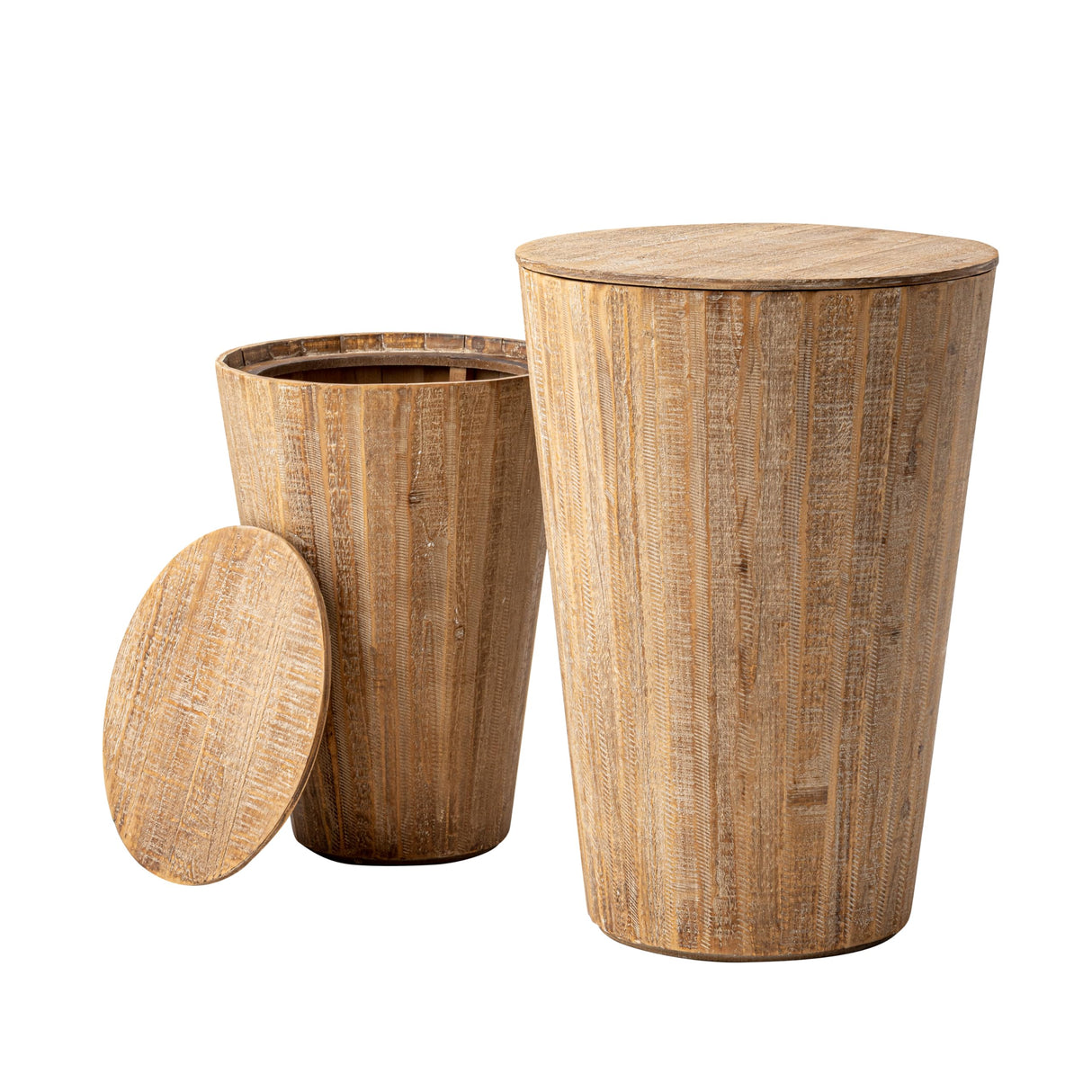 Aoikax Farmhouse Nesting Barrel Side Table, Rustic Space Saving Storage End Table Set Fully Assembled, Natural Distressed Finish Aoikax