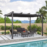 PURPLE LEAF 10' X 13' Outdoor Retractable Pergola with Sun Shade Canopy Patio Metal Shelter for Porch Garden Beach Pavilion Grill Gazebo Modern Yard Grape Trellis Pergola, Gray PURPLE LEAF