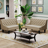 Tongli 50" Small Modern Loveseat Settee Sofa Linen Fabric 2-Seat Sofa Couch Tufted Love Seat Dining Bench with Back Upholstered Banquette Sofas for Living Room Bedroom Small Space Entryway Tan Tongli